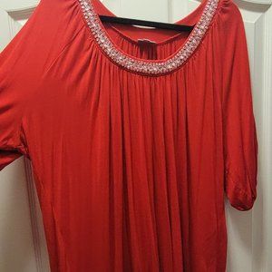 Avenue T-shirt Blouse with Beaded Neckline